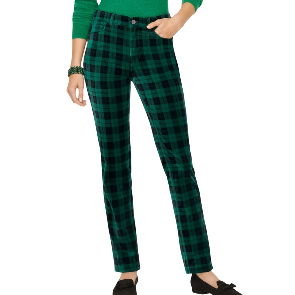 Talbots Stretch Velveteen Straight Leg Pants in Holiday Plaid